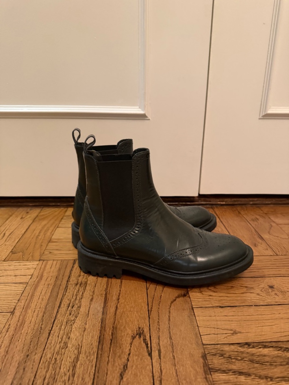 Womens Chelsea Brogue Boots in Dark Green